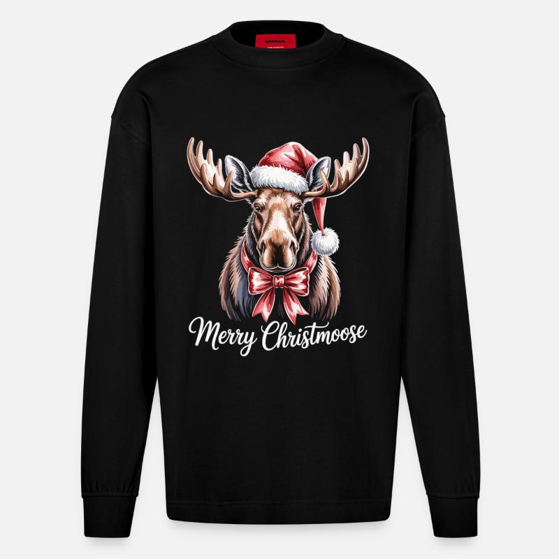 Weihnachtlicher Elch – Merry Christmoose - Heavyweight Oversized Organic Langarmshirt Made in EU - SOLID BLACK