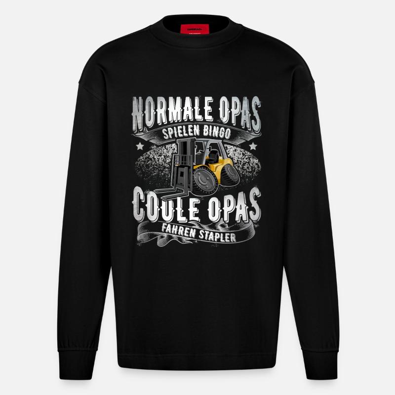 Staplerfahrer Opa - Heavyweight Oversized Organic Langarmshirt Made in EU - SOLID BLACK