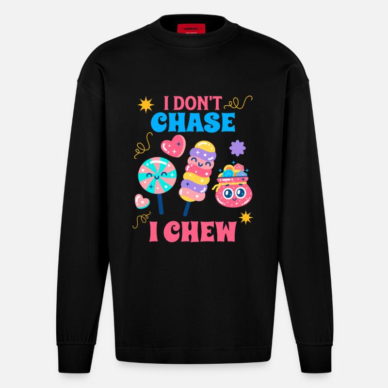 Candy Squad Süßigkeiten Crew Gift - Heavyweight Oversized Organic Langarmshirt Made in EU - SOLID BLACK