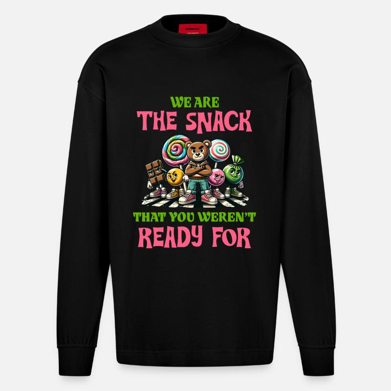 Lustige Candy Geschenkidee Naschkatze Mode - Heavyweight Oversized Organic Langarmshirt Made in EU - SOLID BLACK