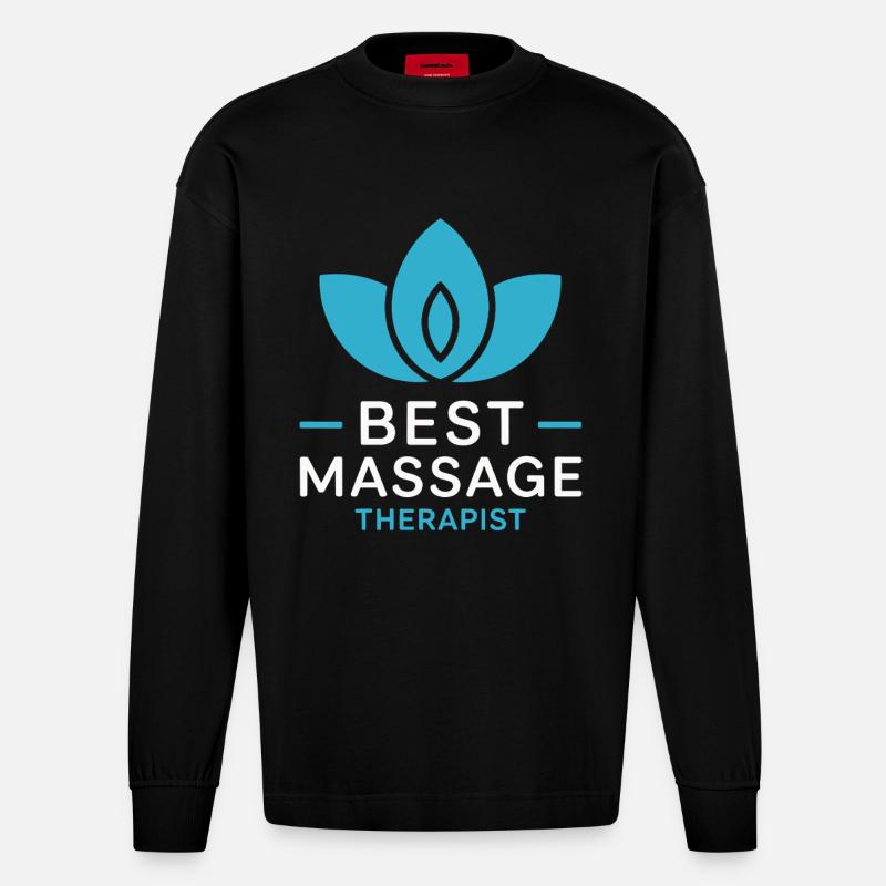 Bester Massagetherapeut Zen Lotus - Heavyweight Oversized Organic Langarmshirt Made in EU - SOLID BLACK