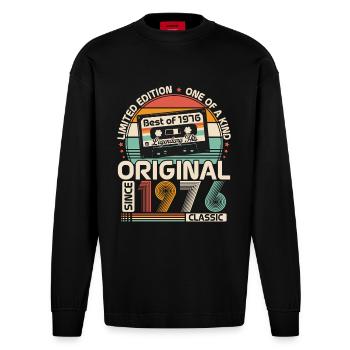 1976 Vintage Jahrgang Geburtstag Retro Geschenk - Heavyweight Oversized Organic Langarmshirt Made in EU - SOLID BLACK - Vorne