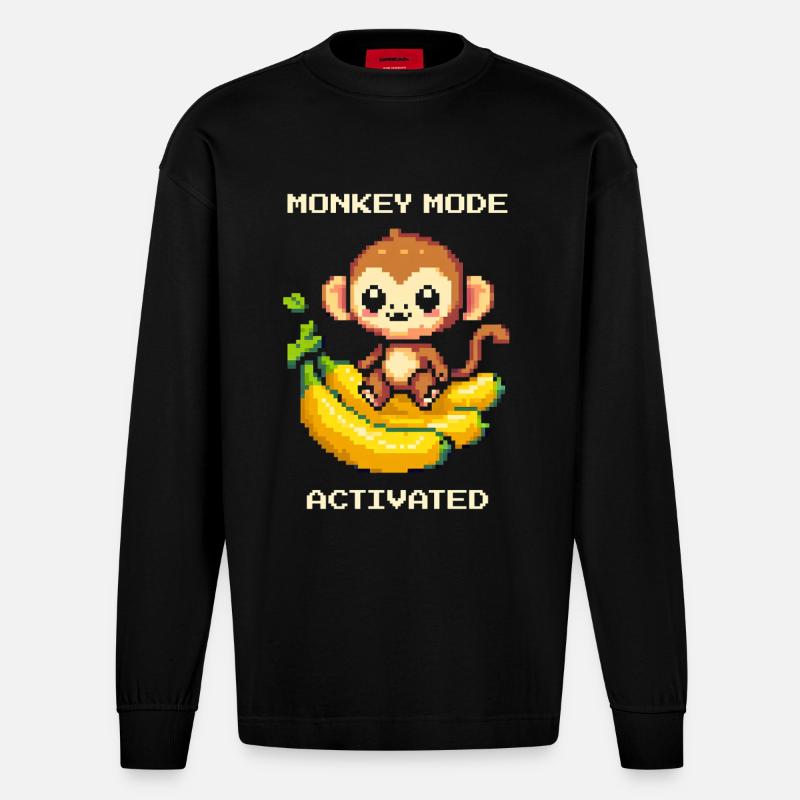 Mode Singe activé | Singe, Banane, Mignon - Manches longues bio épais oversize fabriqué en UE - SOLID BLACK