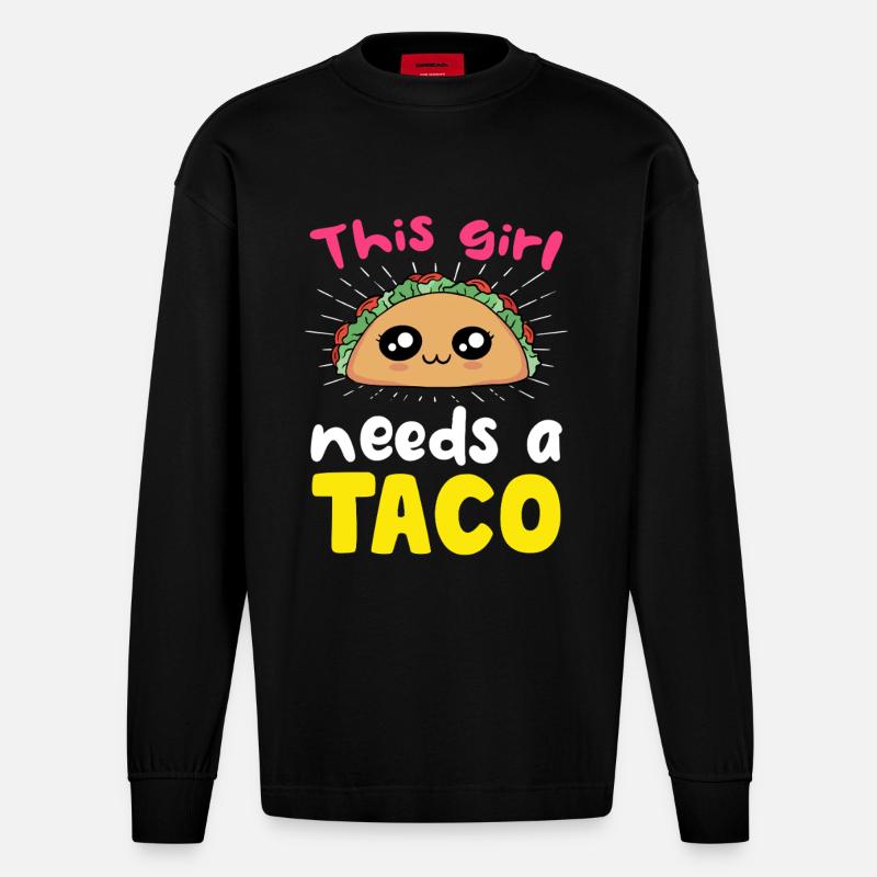 Dieses Mädchen braucht einen Taco - Heavyweight Oversized Organic Langarmshirt Made in EU - SOLID BLACK