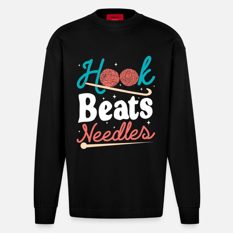Hook Beats Needles Häkelhäkelgarn - Heavyweight Oversized Organic Langarmshirt Made in EU - SOLID BLACK