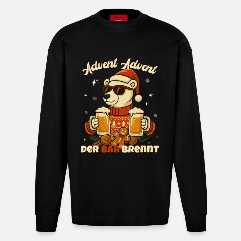 Advent Advent – Der Bär brennt - Heavyweight Oversized Organic Langarmshirt Made in EU - SOLID BLACK