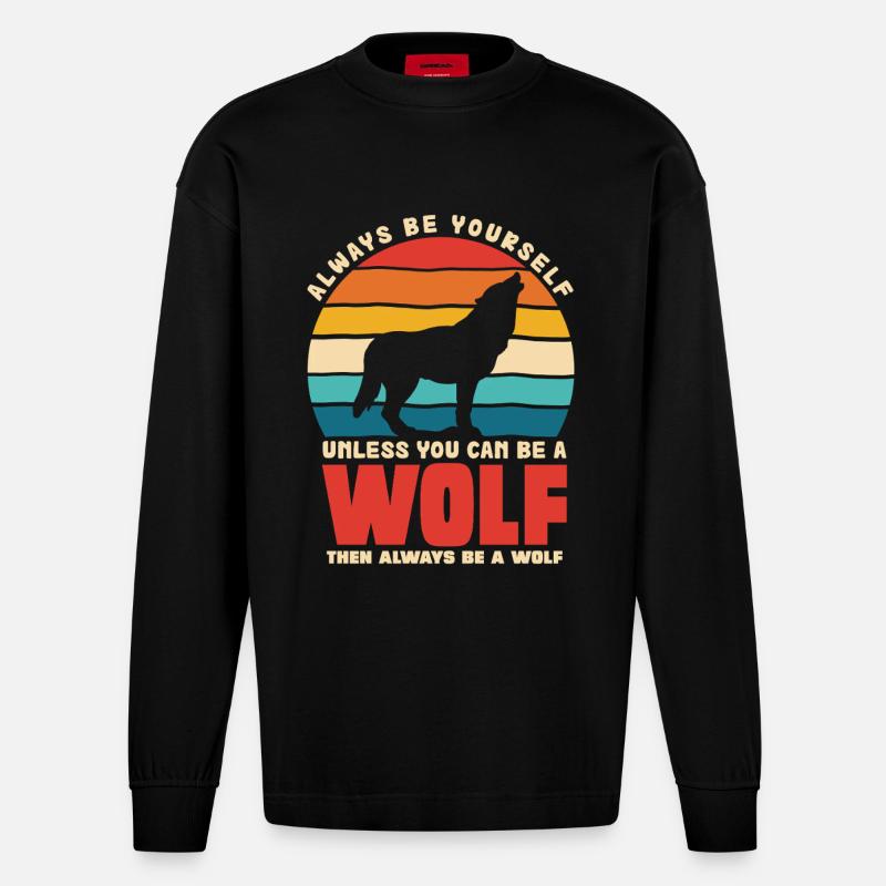 Wolfsruf: Sei Immer Du Selbst - Heavyweight Oversized Organic Langarmshirt Made in EU - SOLID BLACK
