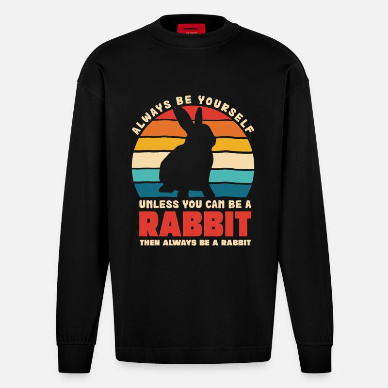 Retro Hasen Spruch Sei Du Selbst - Heavyweight Oversized Organic Langarmshirt Made in EU - SOLID BLACK