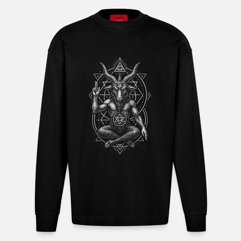 Baphomet Satanismus Dämon mit Ziegenkopf - Heavyweight Oversized Organic Langarmshirt Made in EU - SOLID BLACK