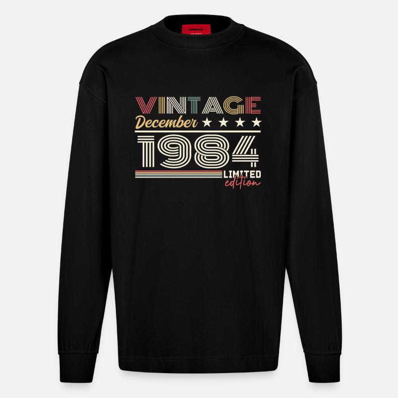 Geschenk Dezember 1984 - Heavyweight Oversized Organic Langarmshirt Made in EU - SOLID BLACK