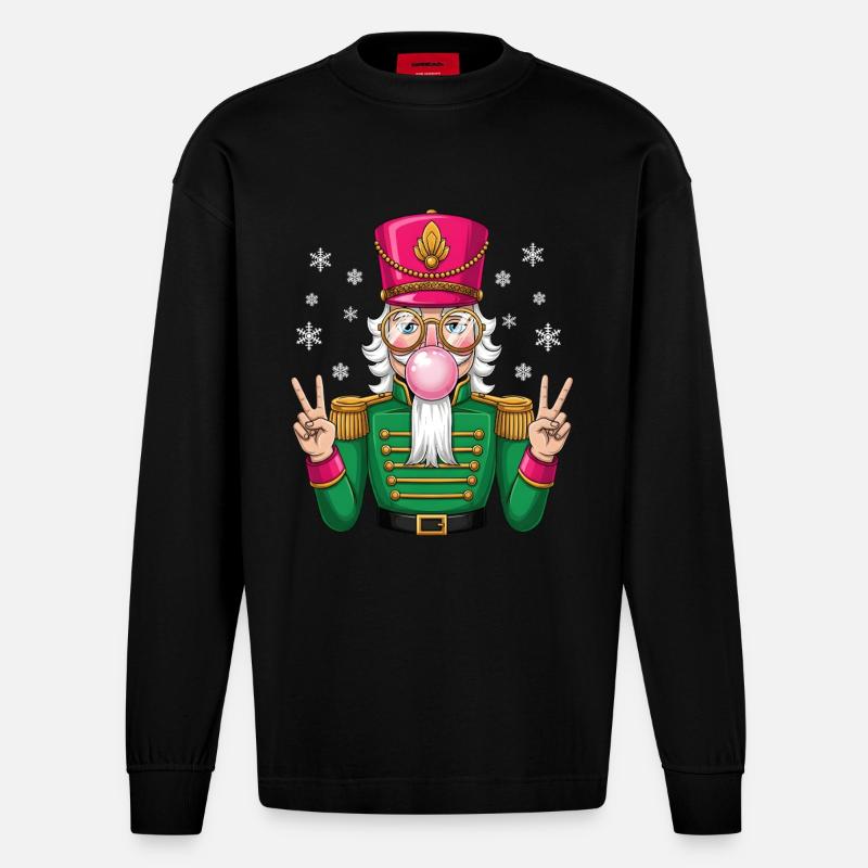 Nutcracker Bubble Gum - Heavyweight Oversized Organic Langarmshirt Made in EU - SOLID BLACK