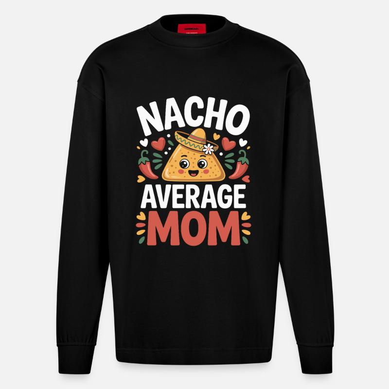 Nacho Maman Moyenne Drôle - Manches longues bio épais oversize fabriqué en UE - SOLID BLACK