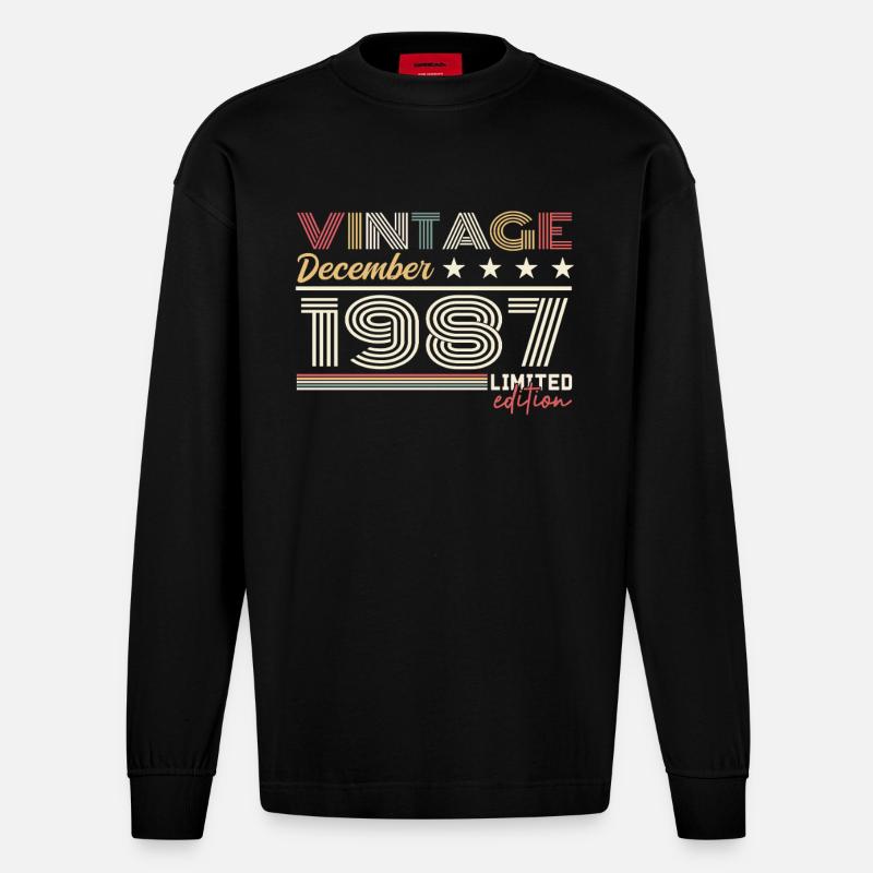 Geschenk Dezember 1987 - Heavyweight Oversized Organic Langarmshirt Made in EU - SOLID BLACK