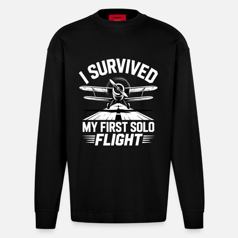 Erster Flug Flugzeugflug - Heavyweight Oversized Organic Langarmshirt Made in EU - SOLID BLACK