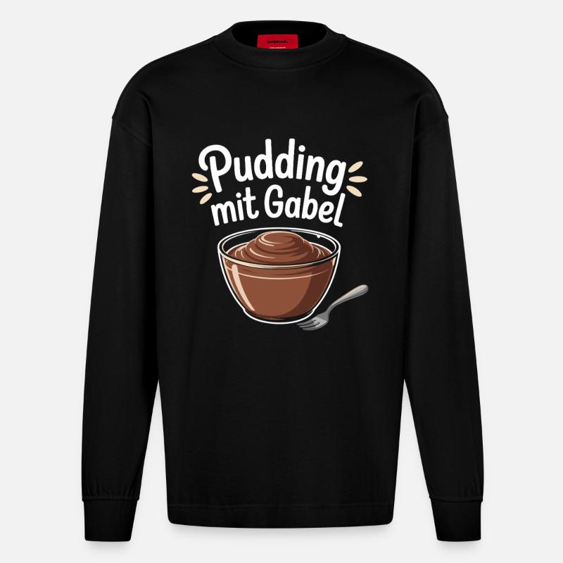 Pudding with fork - Heavyweight Oversized Organic Longsleeve Shirt Made in EU - SOLID BLACK