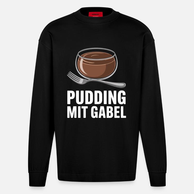 Pudding Mit Gabel - Heavyweight Oversized Organic Langarmshirt Made in EU - SOLID BLACK