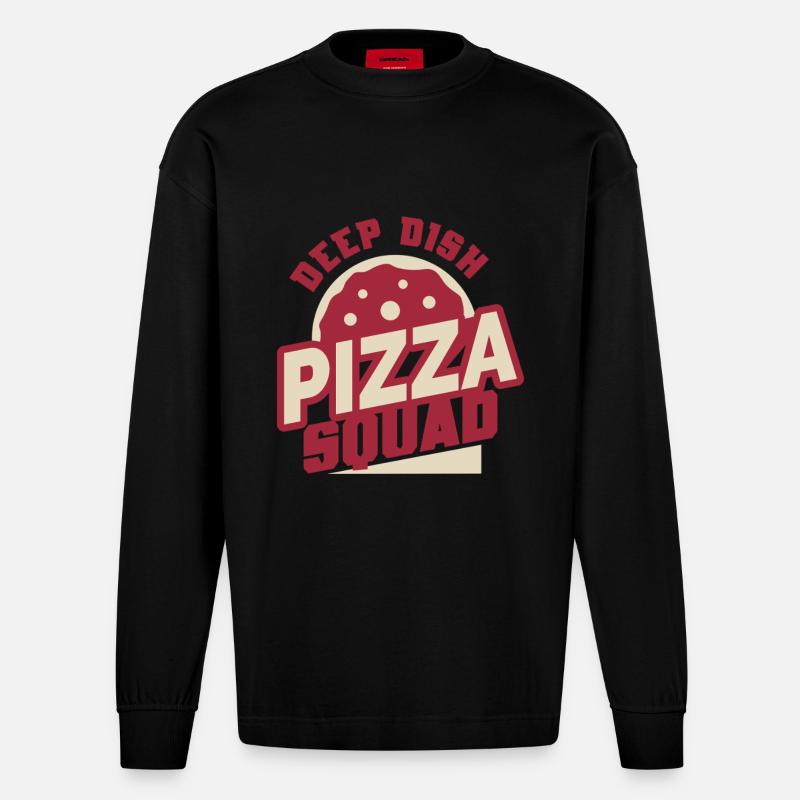 Deep Dish Pizza Squad Chicargo - Heavyweight Oversized Organic Langarmshirt Made in EU - SOLID BLACK