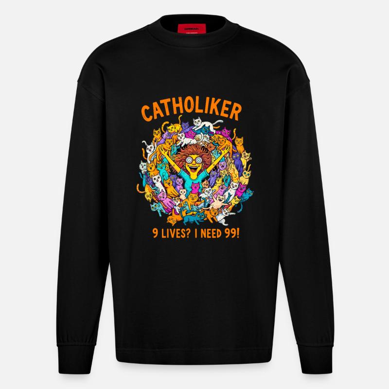 Catzoholic - Juste un chat de plus ! - Manches longues bio épais oversize fabriqué en UE - SOLID BLACK