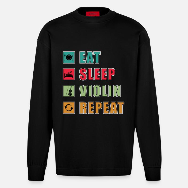 Eat Sleep Violin Repeat Grafik - Heavyweight Oversized Organic Langarmshirt Made in EU - SOLID BLACK