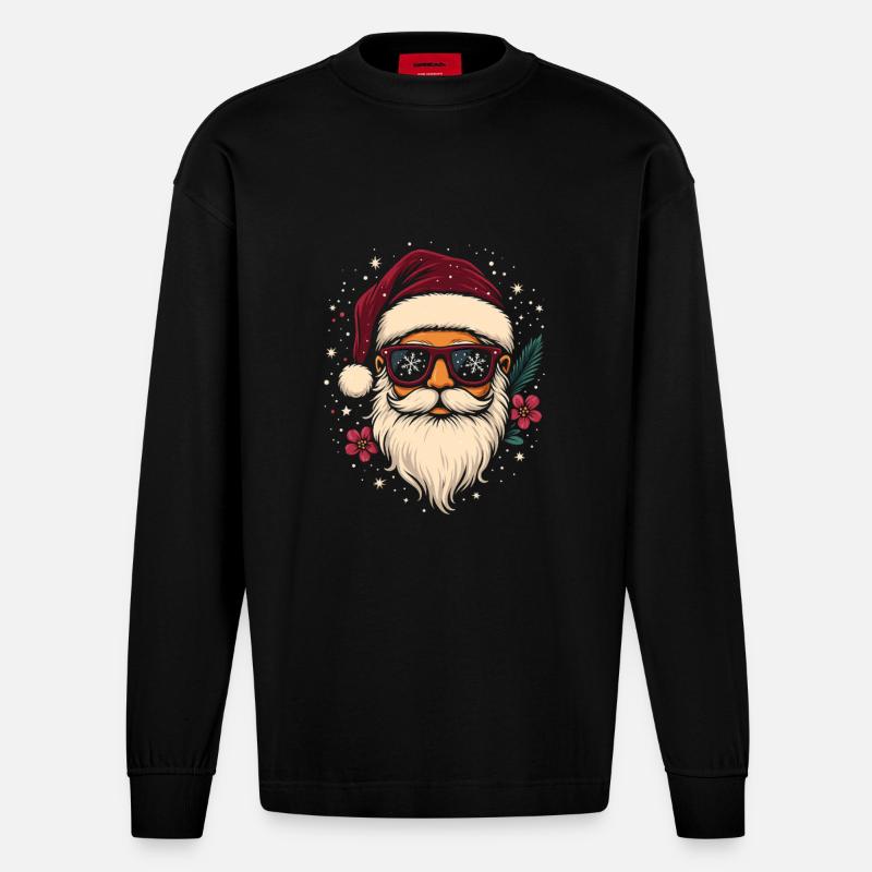Cooler Weihnachtsmann mit Sonnenbrille Geschenk - Heavyweight Oversized Organic Langarmshirt Made in EU - SOLID BLACK