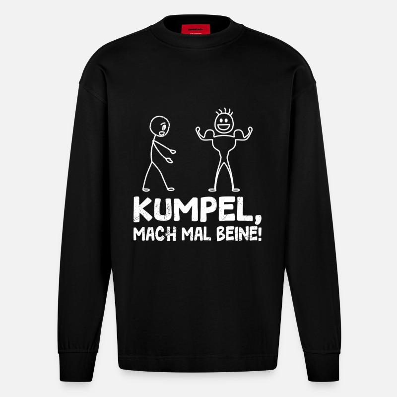 Strichmännchen TRAINIER MAL BEINE Lustiges - Heavyweight Oversized Organic Langarmshirt Made in EU - SOLID BLACK