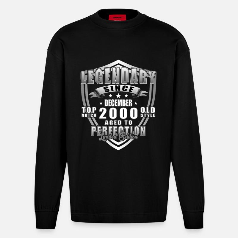 Décembre 2000 Jubilé 2000 Légendes Décembre - Manches longues bio épais oversize fabriqué en UE - SOLID BLACK