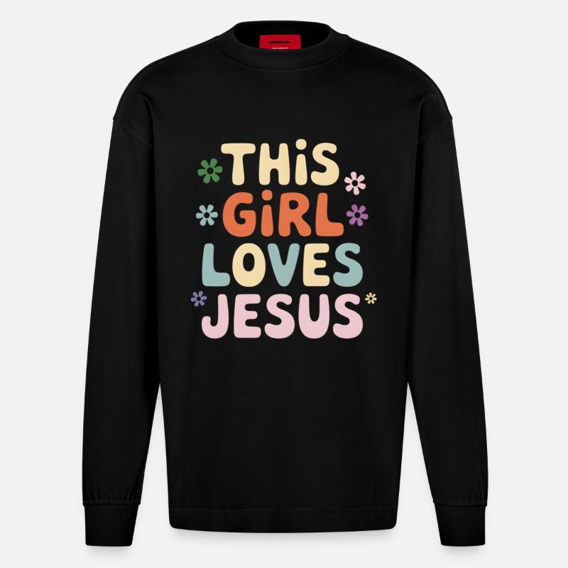 Dieses Mädchen liebt Jesus - Heavyweight Oversized Organic Langarmshirt Made in EU - SOLID BLACK