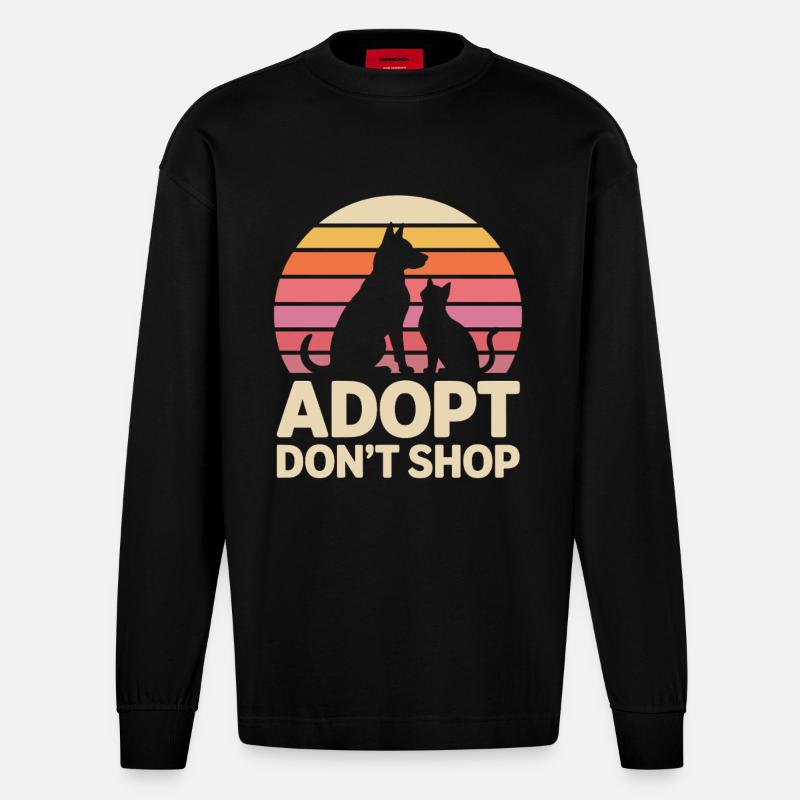 Adopt Don't Shop: Tierliebe Statement - Heavyweight Oversized Organic Langarmshirt Made in EU - SOLID BLACK