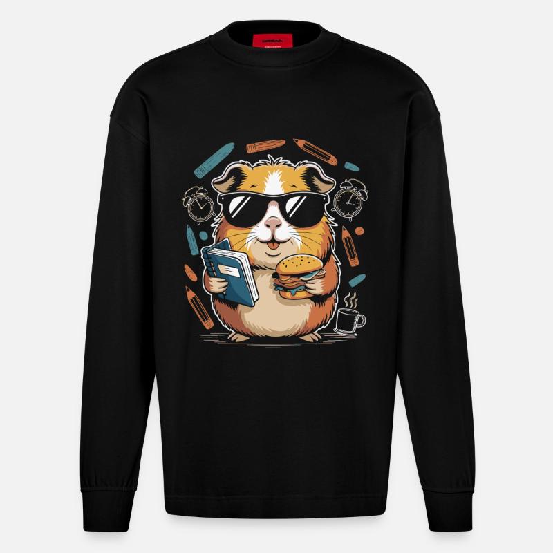 Buchheld Hamster mit Burger - Heavyweight Oversized Organic Langarmshirt Made in EU - SOLID BLACK