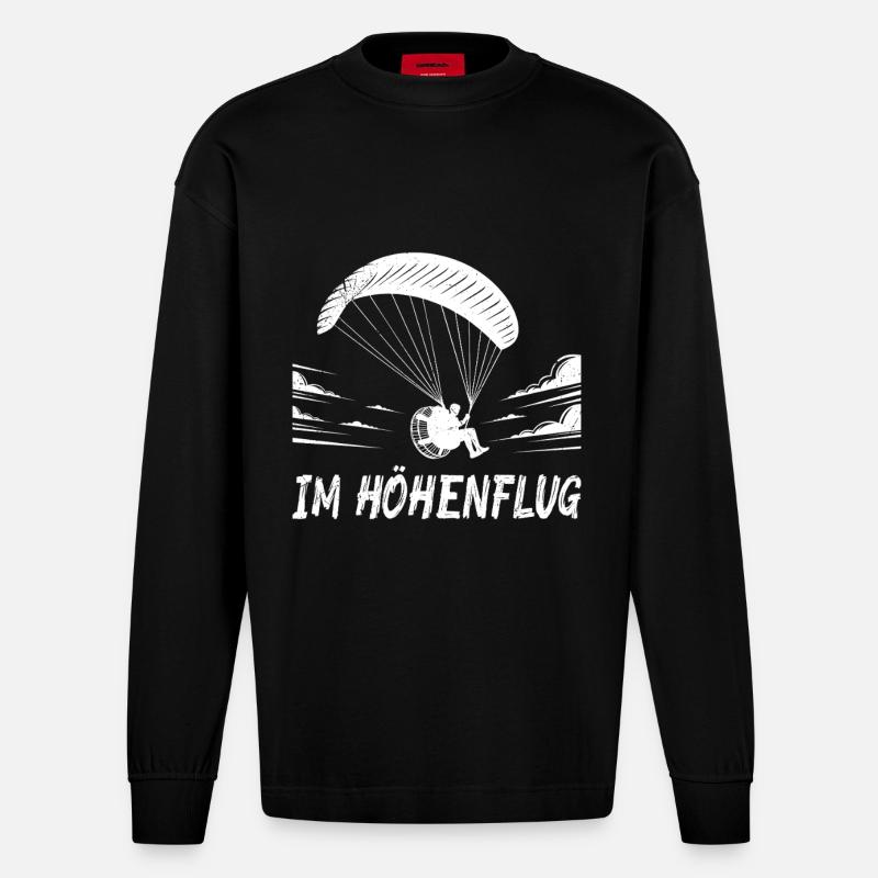Paramotor Flight FLYING FUNNY - Heavyweight Oversized Organic Longsleeve Shirt Made in EU - SOLID BLACK