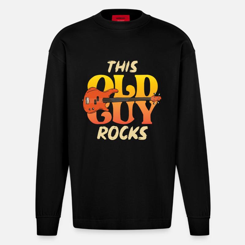 This Old Guy Rocks Guitar Tee - Heavyweight Oversized Organic Langarmshirt Made in EU - SOLID BLACK