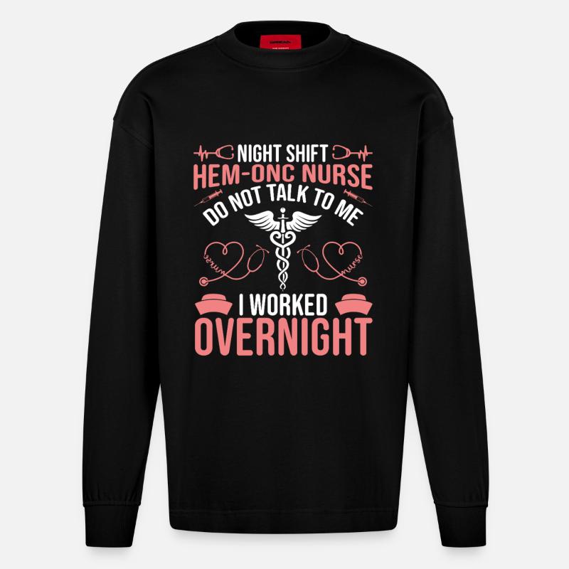 Hem/Onc Krankenschwester Ehemann Hämatologie Krankenschwester - Heavyweight Oversized Organic Langarmshirt Made in EU - SOLID BLACK