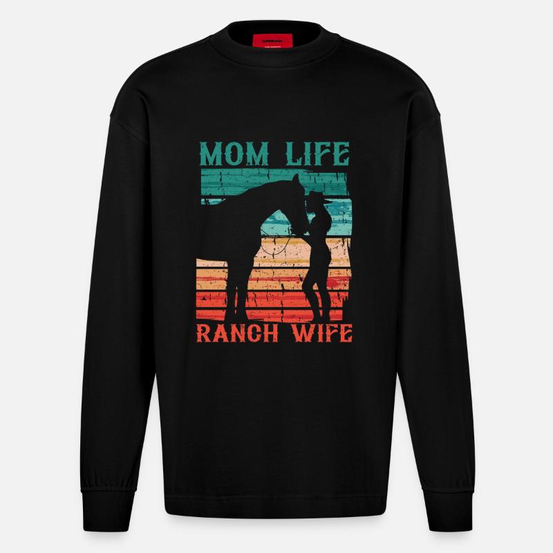 Ehefrau eines Bauern Mutter - Heavyweight Oversized Organic Langarmshirt Made in EU - SOLID BLACK