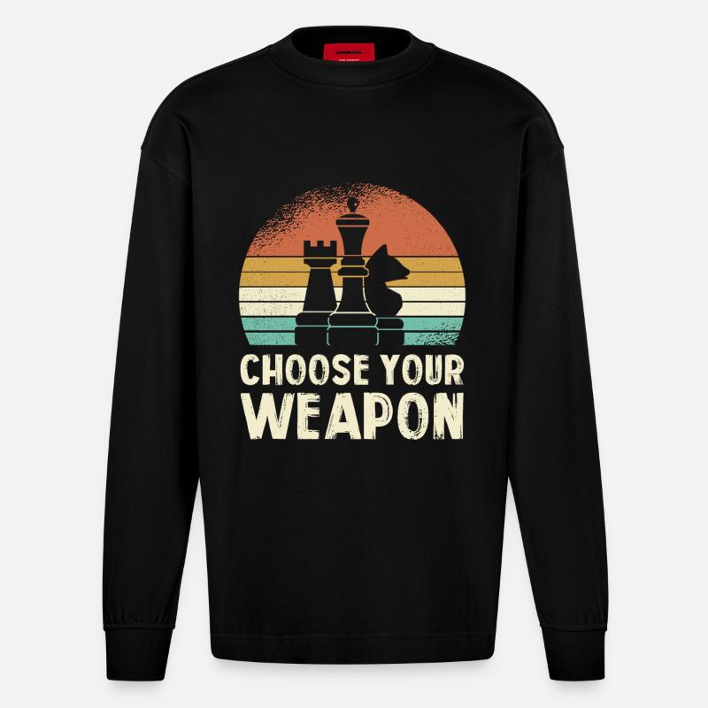 Schachwaffe Retro-Print - Heavyweight Oversized Organic Langarmshirt Made in EU - SOLID BLACK