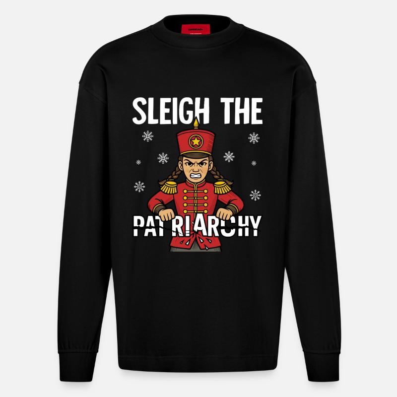 Sleigh The Patriarchy - Heavyweight Oversized Organic Langarmshirt Made in EU - SOLID BLACK