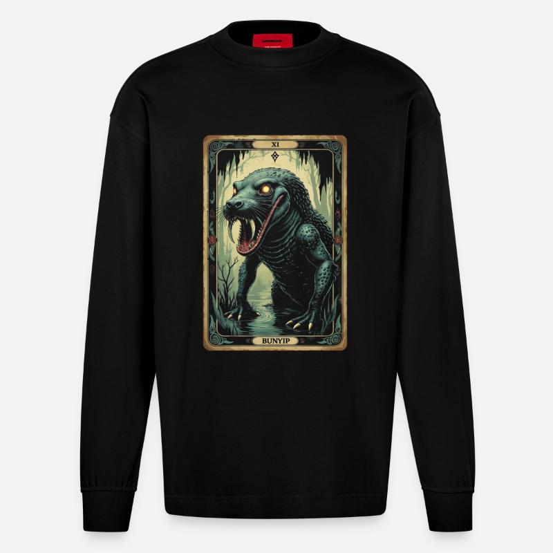 Bunyip Mythological Creatures - Heavyweight Oversized Organic Longsleeve Shirt Made in EU - SOLID BLACK
