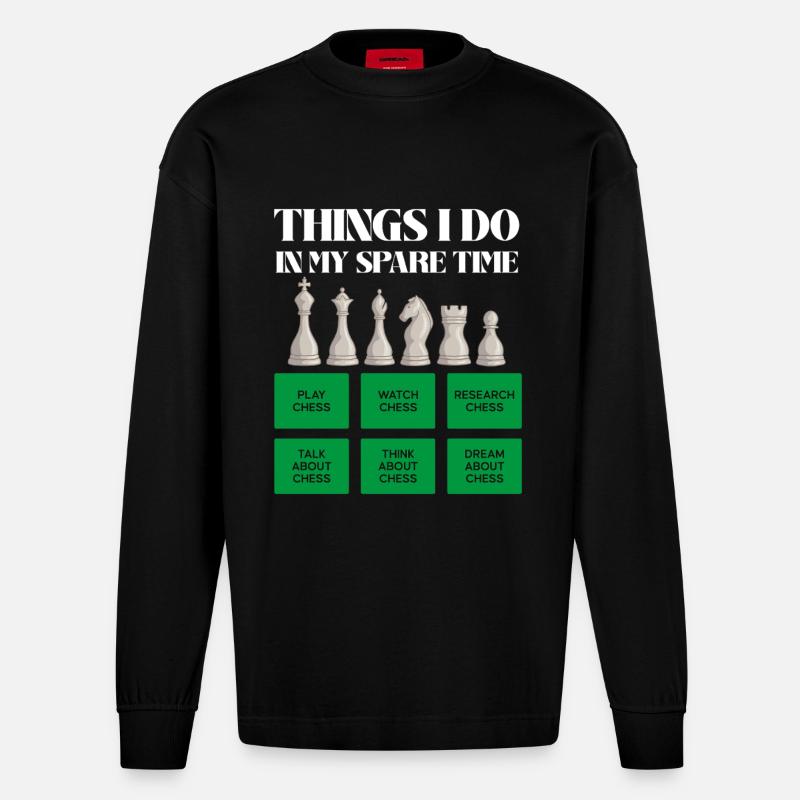 Schachzeit in der Freizeit - Heavyweight Oversized Organic Langarmshirt Made in EU - SOLID BLACK