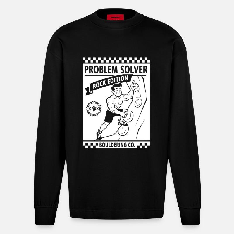 Problem Solver Rock Edition Kletterwand-Spaß - Heavyweight Oversized Organic Langarmshirt Made in EU - SOLID BLACK