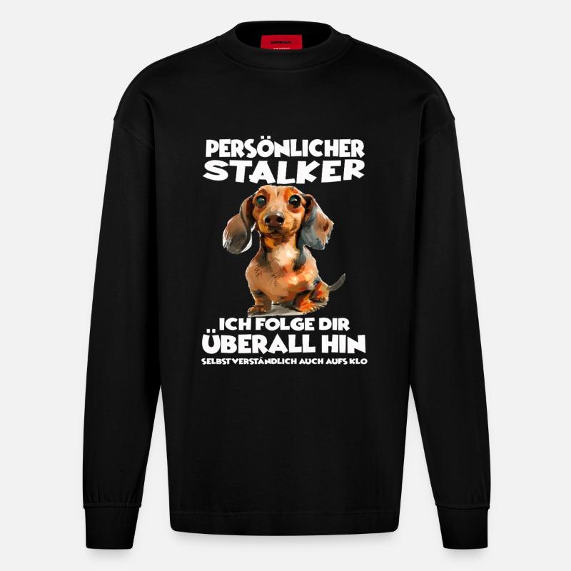 Geschenkidee Hundebesitzer Dackel T - Heavyweight Oversized Organic Langarmshirt Made in EU - SOLID BLACK