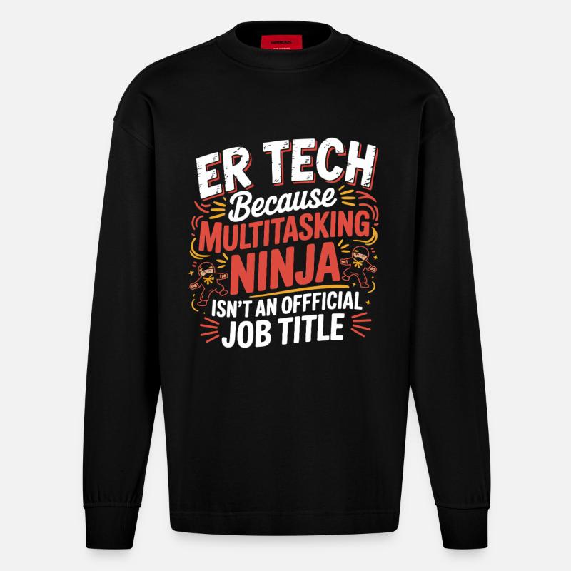 Tech Ninja: Multitasking Humor - Heavyweight Oversized Organic Langarmshirt Made in EU - SOLID BLACK