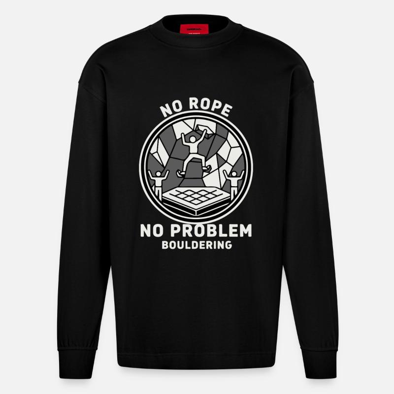 Kein Seil kein Problem Bouldering Klettern - Heavyweight Oversized Organic Langarmshirt Made in EU - SOLID BLACK