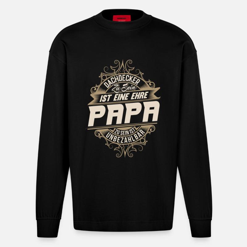 Dachdecker Papa - Heavyweight Oversized Organic Langarmshirt Made in EU - SOLID BLACK