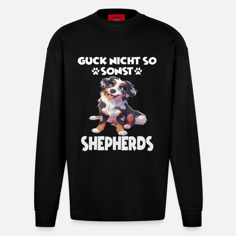 Australian Shepherd T Gassi Hundehalter Aussie - Heavyweight Oversized Organic Langarmshirt Made in EU - SOLID BLACK