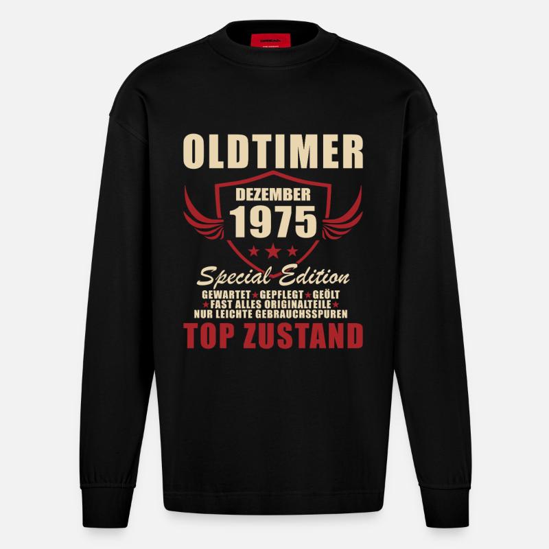 Oldtimer 1975 Sonderedition Logo - Heavyweight Oversized Organic Langarmshirt Made in EU - SOLID BLACK