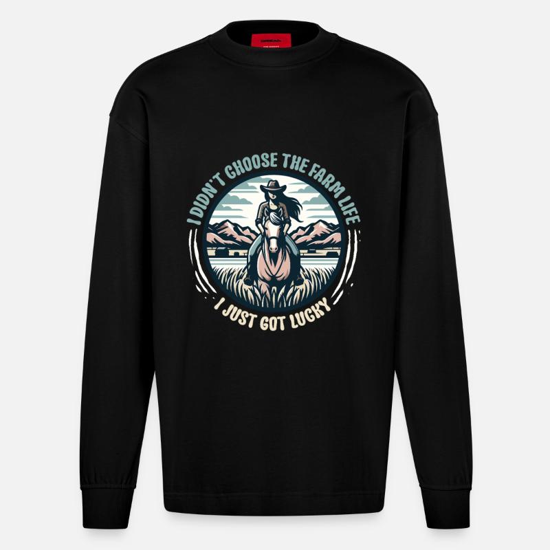 Ehefrau eines Bauern Mutter - Heavyweight Oversized Organic Langarmshirt Made in EU - SOLID BLACK