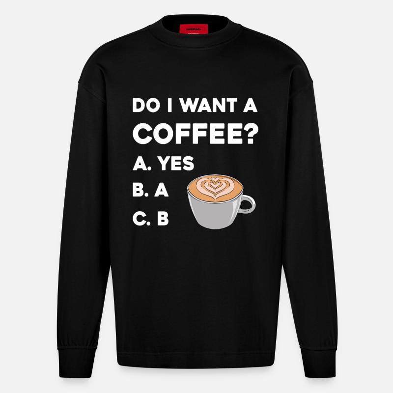 Kaffeefrage Latteherz - Heavyweight Oversized Organic Langarmshirt Made in EU - SOLID BLACK
