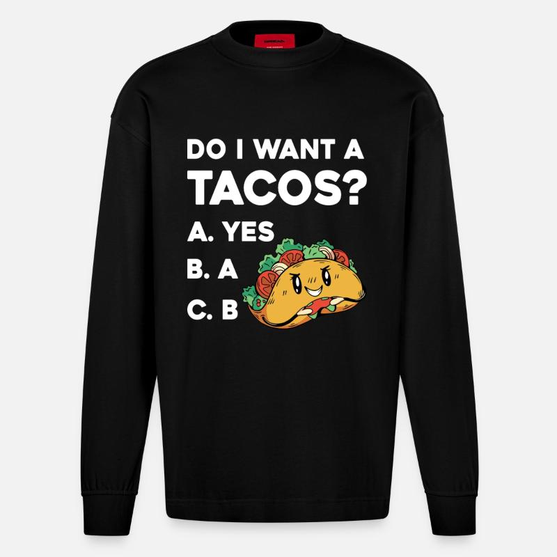Taco Frage: Ja Oder Nein - Manches longues bio épais oversize fabriqué en UE - SOLID BLACK