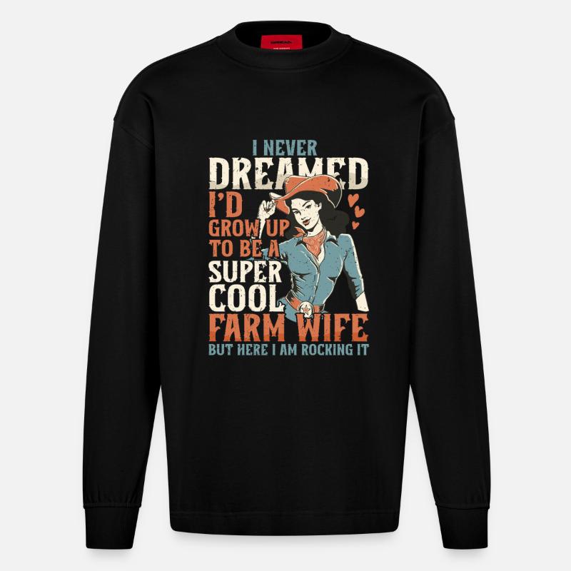Ehefrau eines Bauern Mutter - Heavyweight Oversized Organic Langarmshirt Made in EU - SOLID BLACK