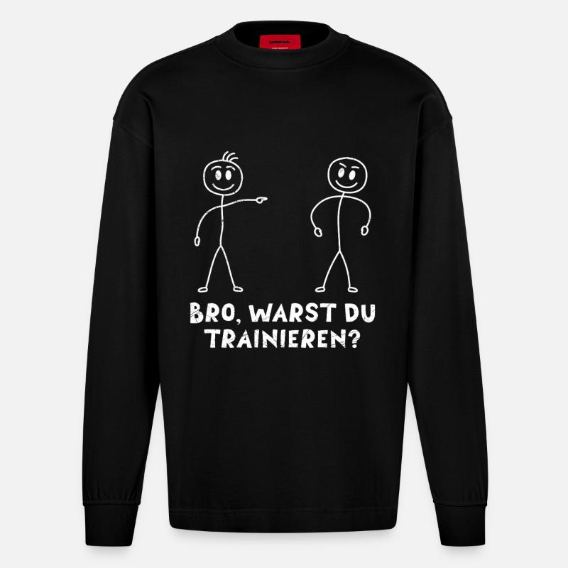 Strichmännchen HAST DU TRAINIERT Lustiges - Heavyweight Oversized Organic Langarmshirt Made in EU - SOLID BLACK