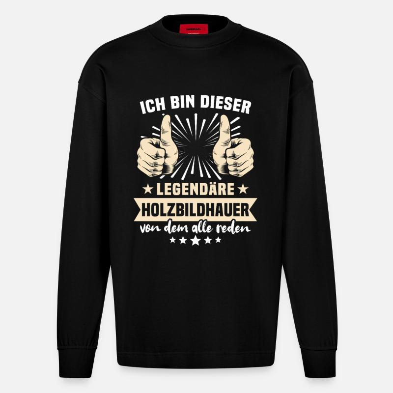 Holzbildhauer Sprüche - Heavyweight Oversized Organic Langarmshirt Made in EU - SOLID BLACK